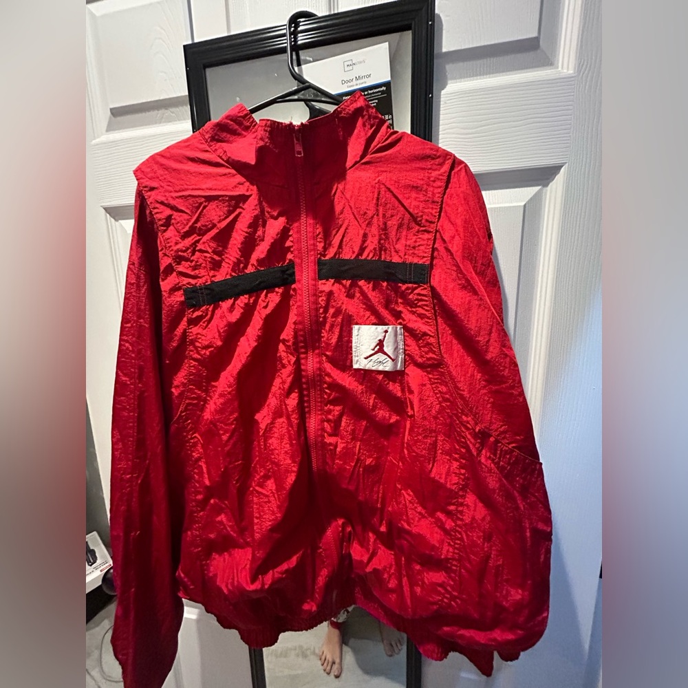 Retro Jordan Red Windbreaker with Black Accents